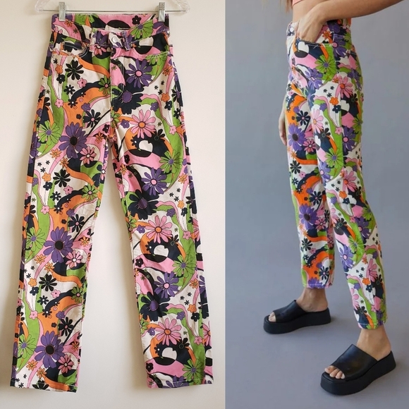 Bdg Size 24 Psychedelic Casual Cowboy Corduroy Pant Trippy Retro 70s Print - Picture 1 of 12